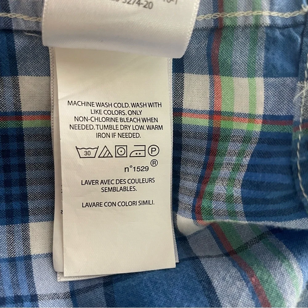Ralph Lauren Boys XL 18-20 Blue Green Plaid Short Sleeve Button Down Shirt Pony